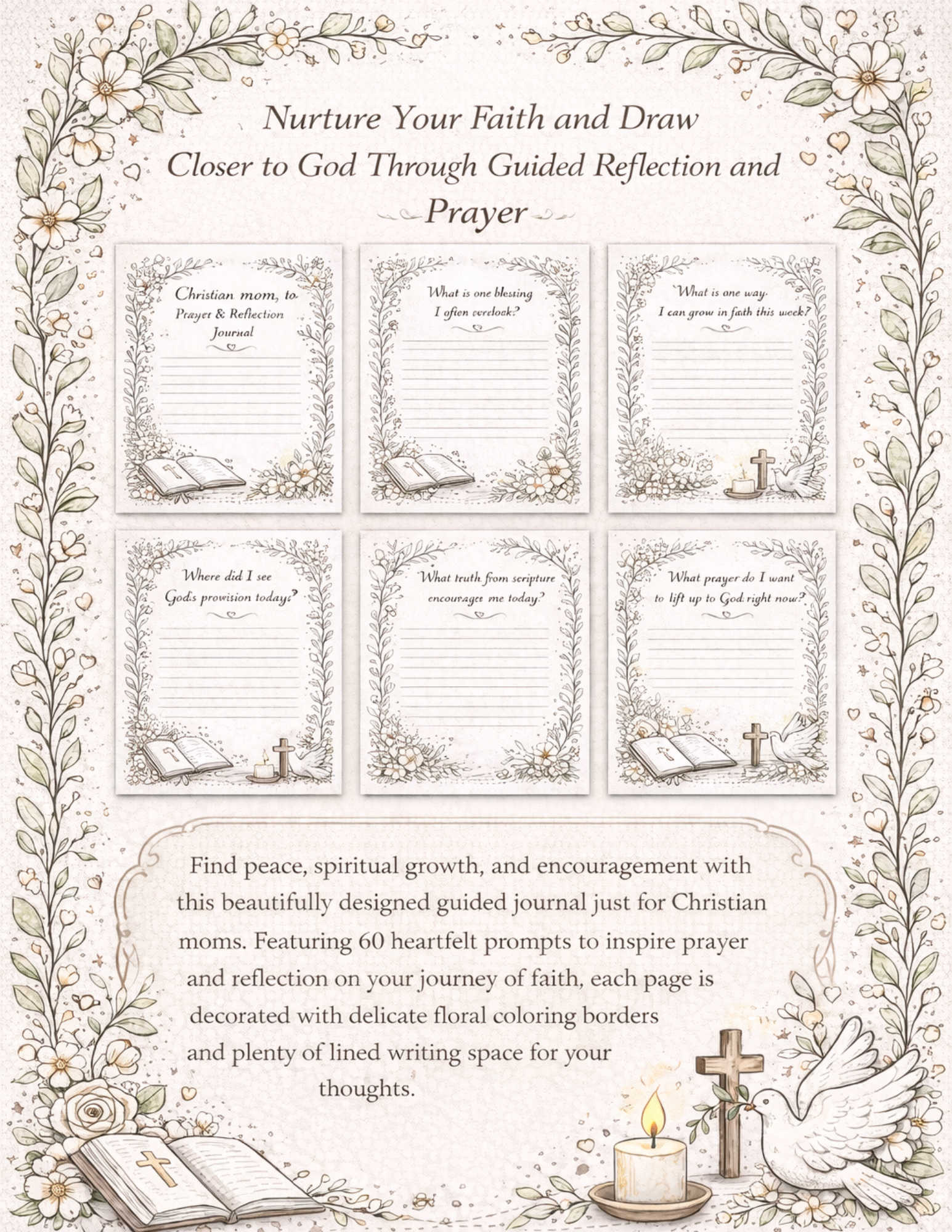 Christian Prayer and Reflection Coloring Book Journal-60 page PDF file - Image 2